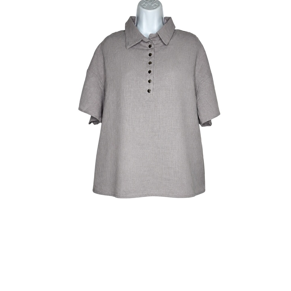 Gray Textured Popover Tunic Top Size Unknown Oversized Minimalist Coastal Boho